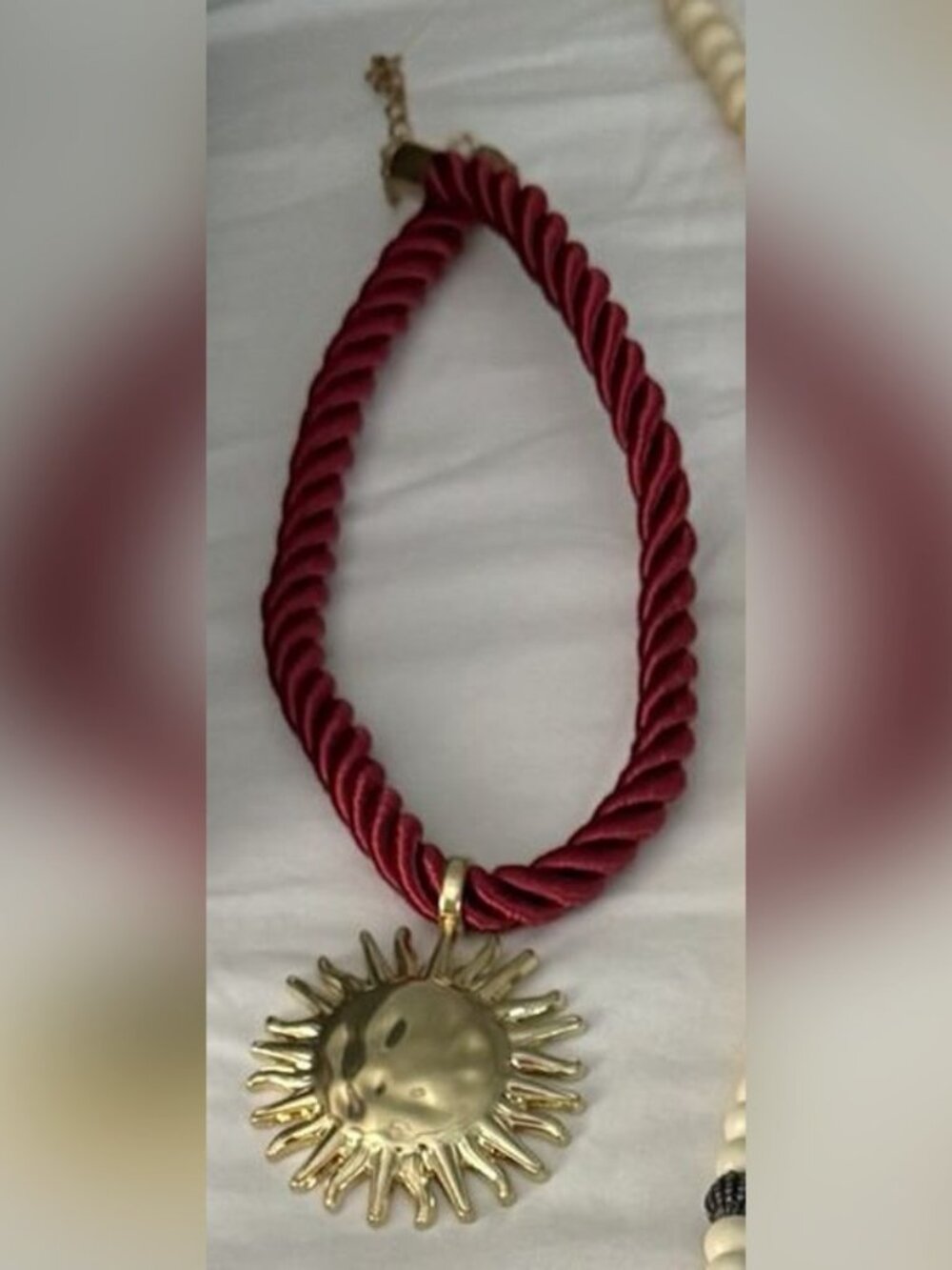 Gold Sun Pendant Red Rope Choker